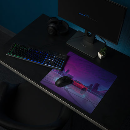 Ferrari 458 Italia Inspired Widebody Red Purple Vaporwave Gaming Mouse Pad – Neon Japanese Cyber City Desk Mat, Retro Futuristic Supercar Digital Art