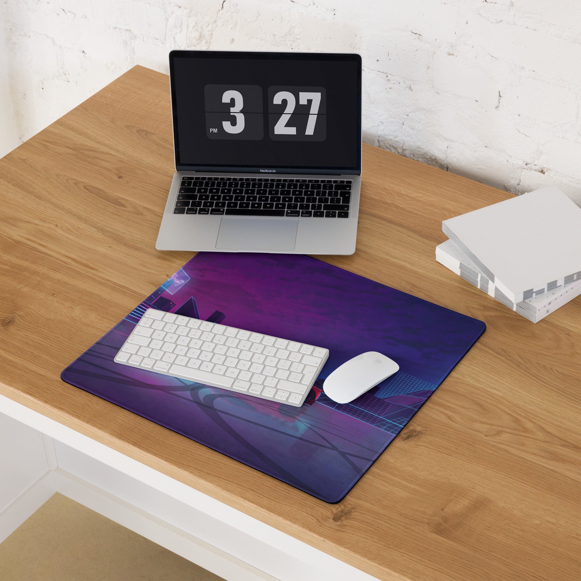 Ferrari 458 Italia Inspired Widebody Red Purple Vaporwave Gaming Mouse Pad – Neon Japanese Cyber City Desk Mat, Retro Futuristic Supercar Digital Art