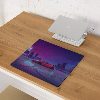 Ferrari 458 Italia Inspired Widebody Red Purple Vaporwave Gaming Mouse Pad – Neon Japanese Cyber City Desk Mat, Retro Futuristic Supercar Digital Art