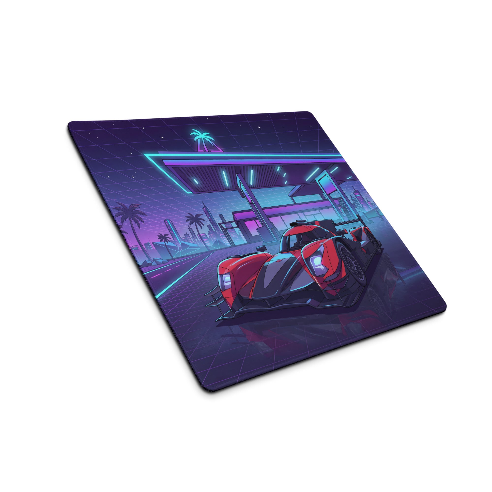 Cadillac V-Series.R Inspired Red Black Vaporwave Gaming Mouse Pad – Neon Retro Gas Station Desk Mat, Futuristic Le Mans Hypercar Digital Art
