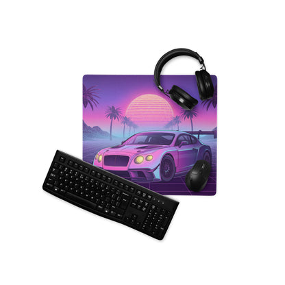 Bentley Continental GT3 Inspired Pink Purple Vaporwave Gaming Mouse Pad – Neon Sunset Grid Desk Mat, Retro Futuristic Racing Car Digital Art