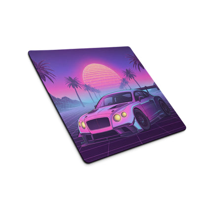 Bentley Continental GT3 Inspired Pink Purple Vaporwave Gaming Mouse Pad – Neon Sunset Grid Desk Mat, Retro Futuristic Racing Car Digital Art