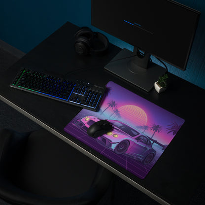 Bentley Continental GT3 Inspired Pink Purple Vaporwave Gaming Mouse Pad – Neon Sunset Grid Desk Mat, Retro Futuristic Racing Car Digital Art