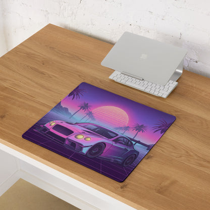 Bentley Continental GT3 Inspired Pink Purple Vaporwave Gaming Mouse Pad – Neon Sunset Grid Desk Mat, Retro Futuristic Racing Car Digital Art