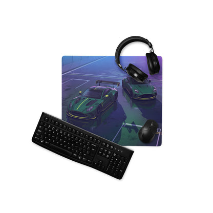 Aston Martin Vantage GT3 & DB12 Inspired Green Vaporwave Gaming Mouse Pad – Neon Racetrack Desk Mat, Moody Motorsport Digital Art