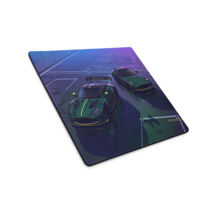 Aston Martin Vantage GT3 & DB12 Inspired Green Vaporwave Gaming Mouse Pad – Neon Racetrack Desk Mat, Moody Motorsport Digital Art