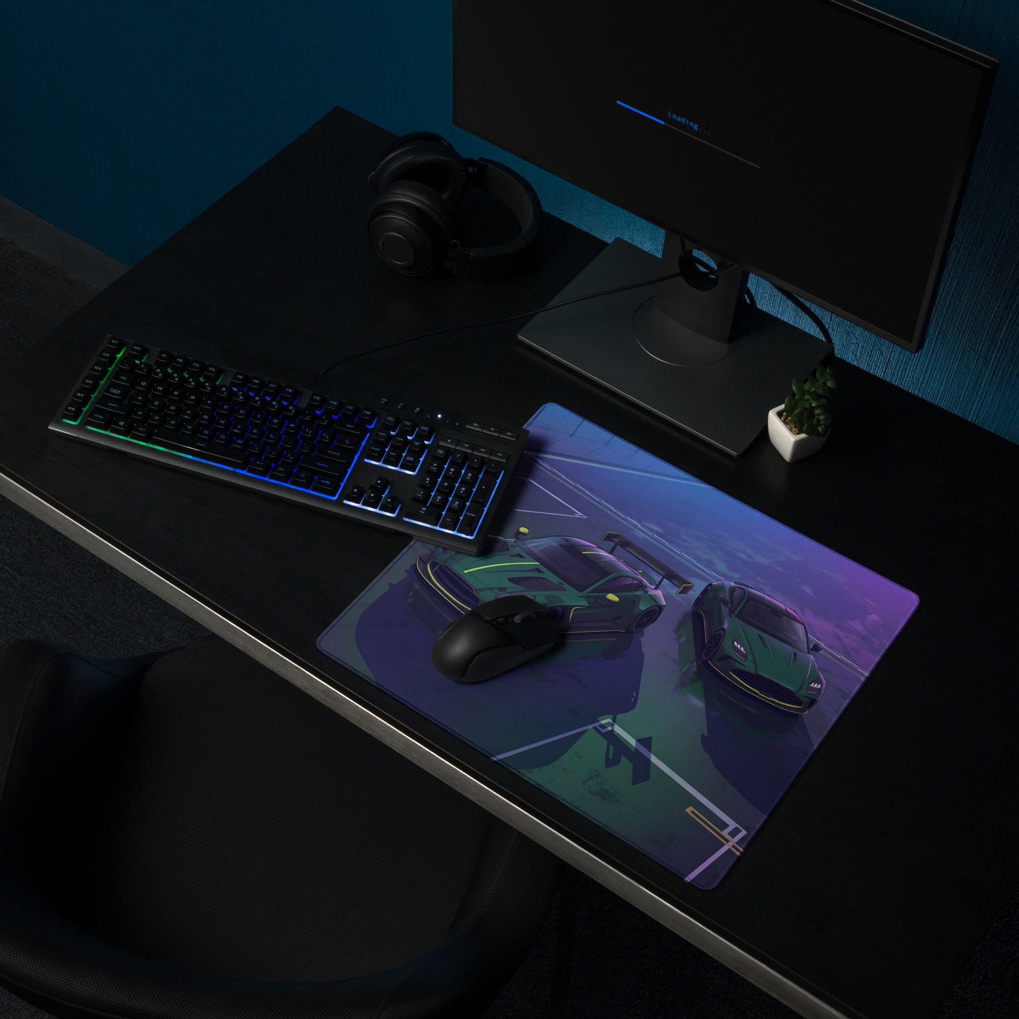 Aston Martin Vantage GT3 & DB12 Inspired Green Vaporwave Gaming Mouse Pad – Neon Racetrack Desk Mat, Moody Motorsport Digital Art