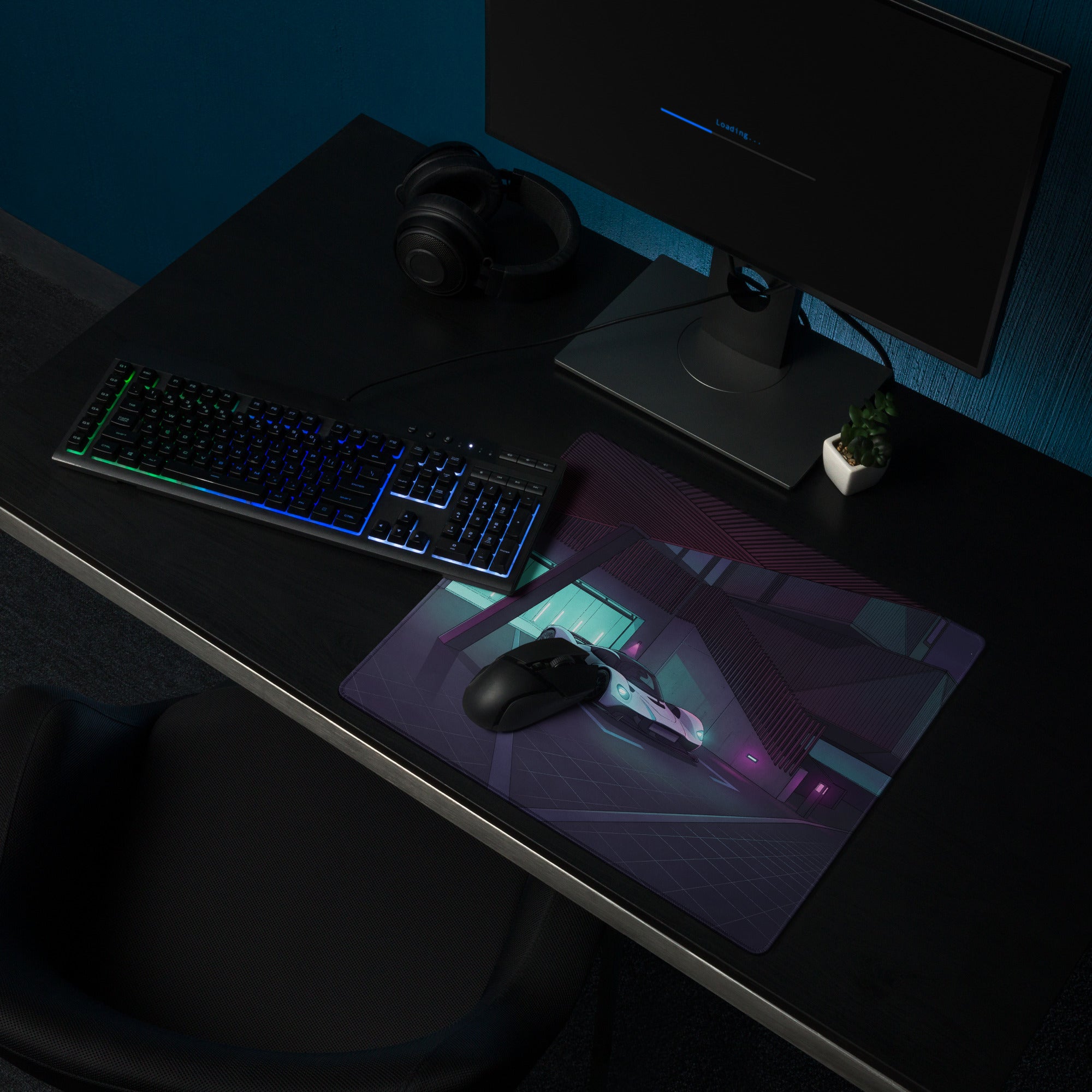 Aston Martin Valkyrie Inspired White Teal Vaporwave Gaming Mouse Pad – Neon Luxury Garage Desk Mat, Moody Futuristic Hypercar Digital Art