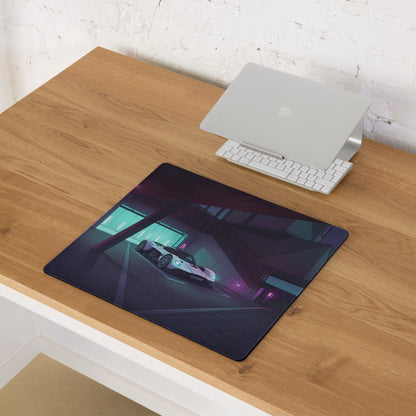 Aston Martin Valkyrie Inspired White Teal Vaporwave Gaming Mouse Pad – Neon Luxury Garage Desk Mat, Moody Futuristic Hypercar Digital Art