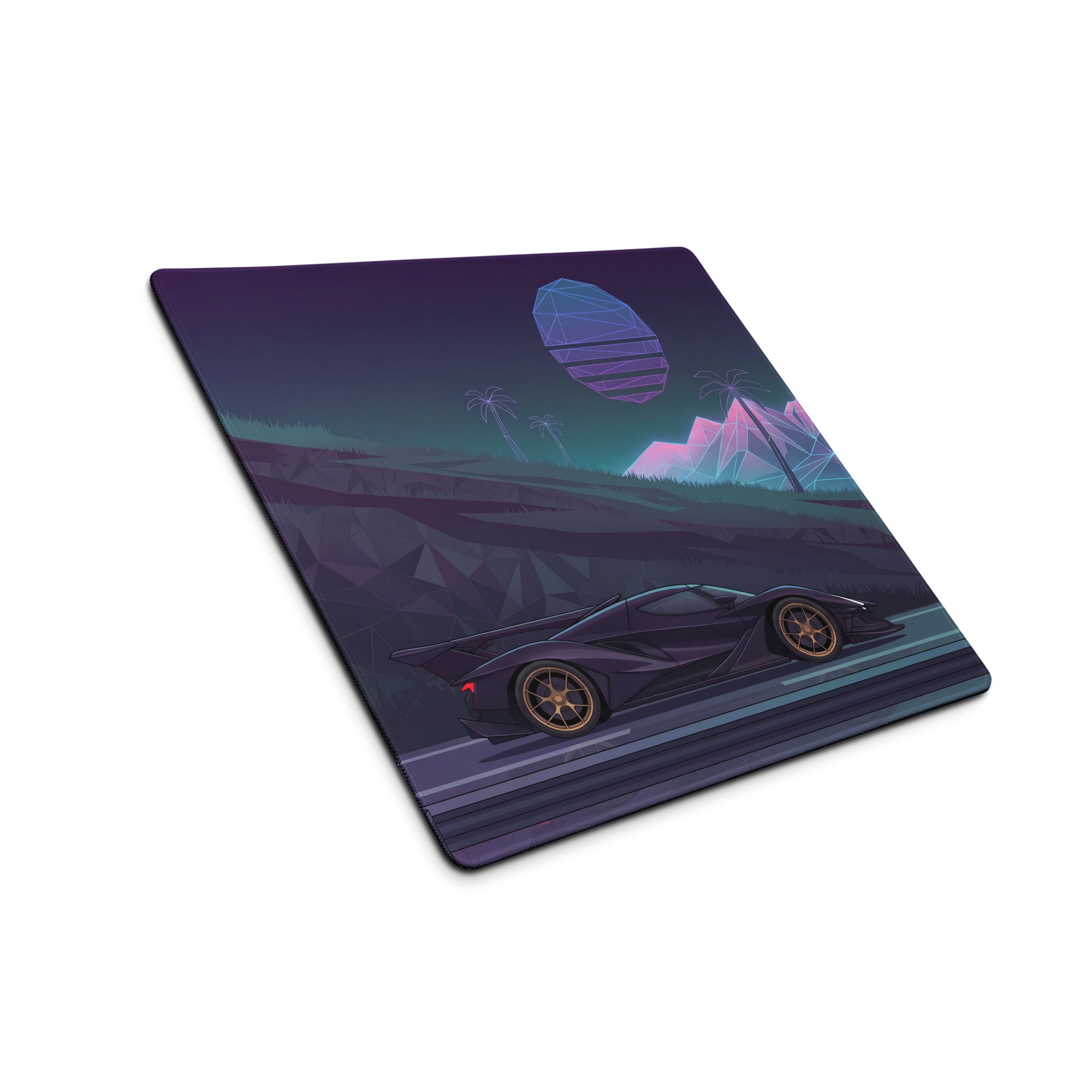 Apollo Intensa Emozione Inspired Black Gold Vaporwave Gaming Mouse Pad – Neon Mountain Highway Desk Mat, Retro Futuristic Hypercar Digital Art