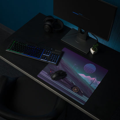 Apollo Intensa Emozione Inspired Black Gold Vaporwave Gaming Mouse Pad – Neon Mountain Highway Desk Mat, Retro Futuristic Hypercar Digital Art