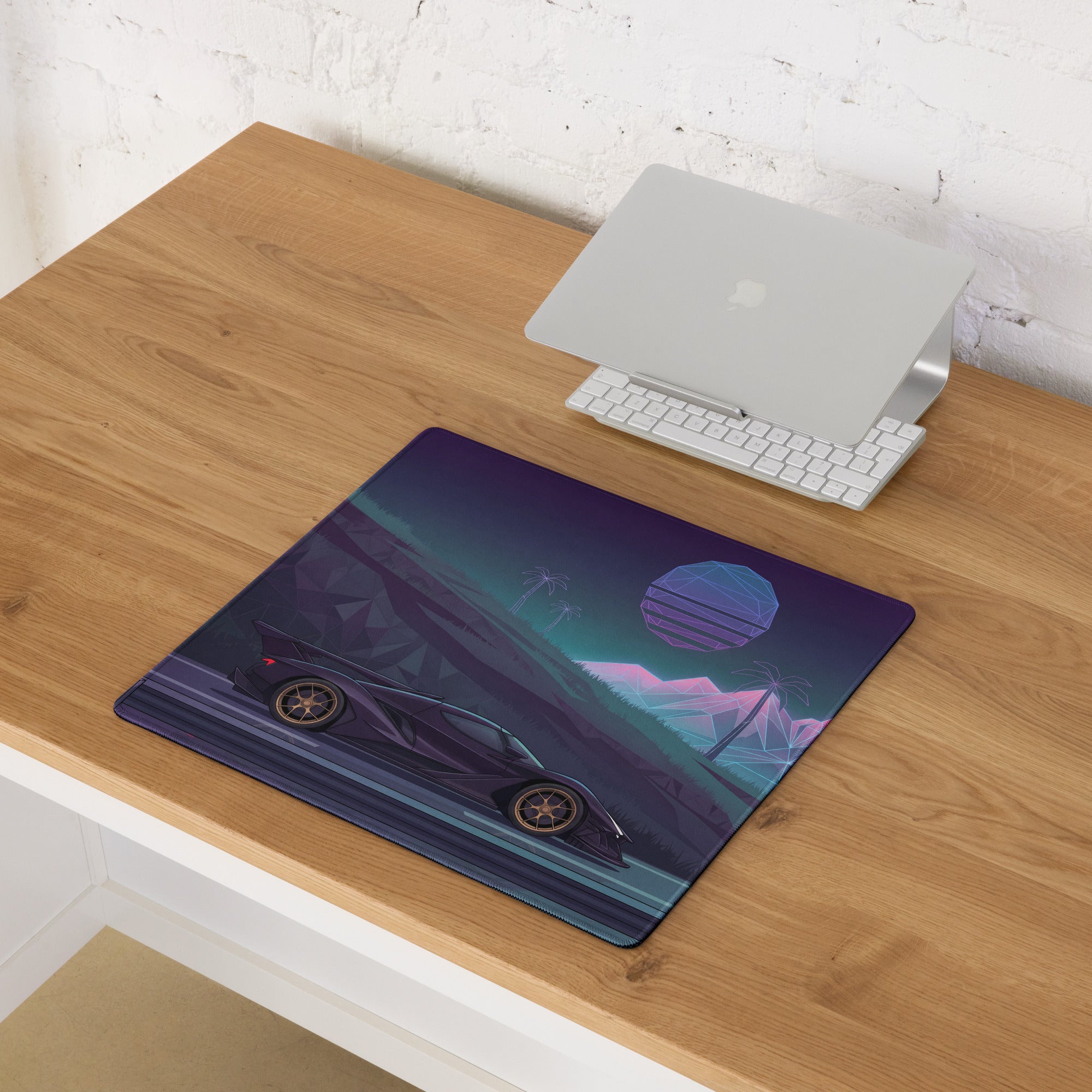 Apollo Intensa Emozione Inspired Black Gold Vaporwave Gaming Mouse Pad – Neon Mountain Highway Desk Mat, Retro Futuristic Hypercar Digital Art