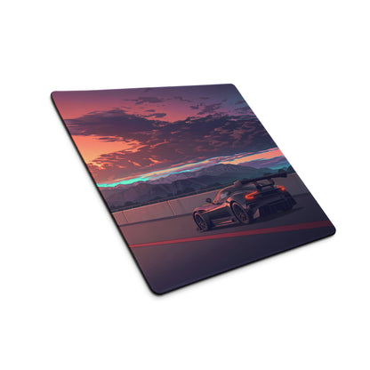 Aston Martin Vulcan Inspired Black Orange Vaporwave Gaming Mouse Pad – Dramatic Sunset Racetrack Desk Mat, Retro Futuristic Motorsport Digital Art