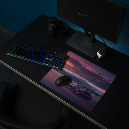 Aston Martin Vulcan Inspired Black Orange Vaporwave Gaming Mouse Pad – Dramatic Sunset Racetrack Desk Mat, Retro Futuristic Motorsport Digital Art