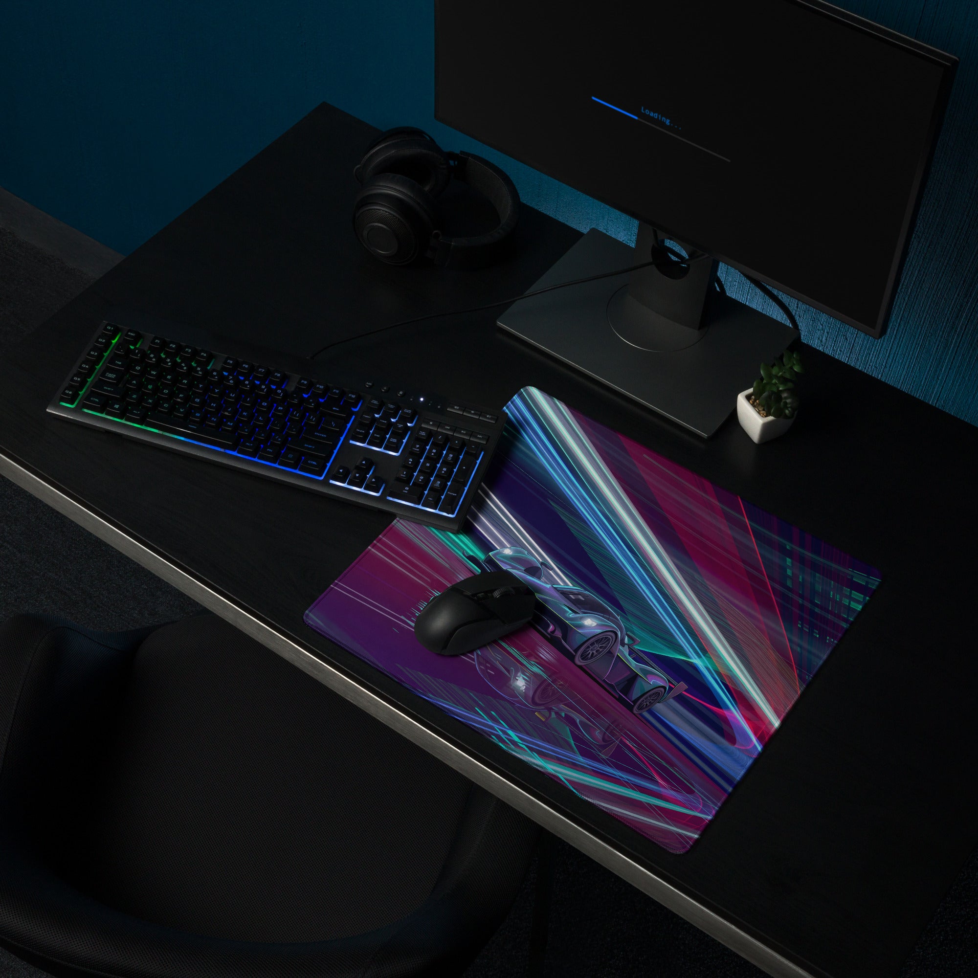 Aston Martin Valkyrie AMR Pro Inspired Teal Purple Vaporwave Gaming Mouse Pad – Neon Hypercar Desk Mat, Futuristic Cyber Racing Digital Art