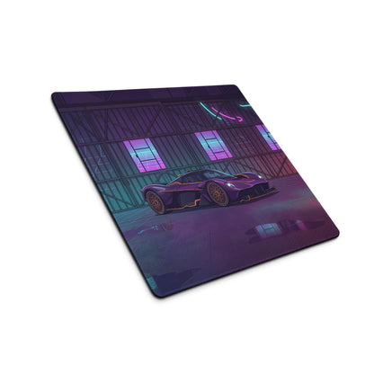 Aston Martin Valkyrie Inspired Purple Gold Vaporwave Gaming Mouse Pad – Neon Futuristic Garage Desk Mat, Cyberpunk Hypercar Digital Art