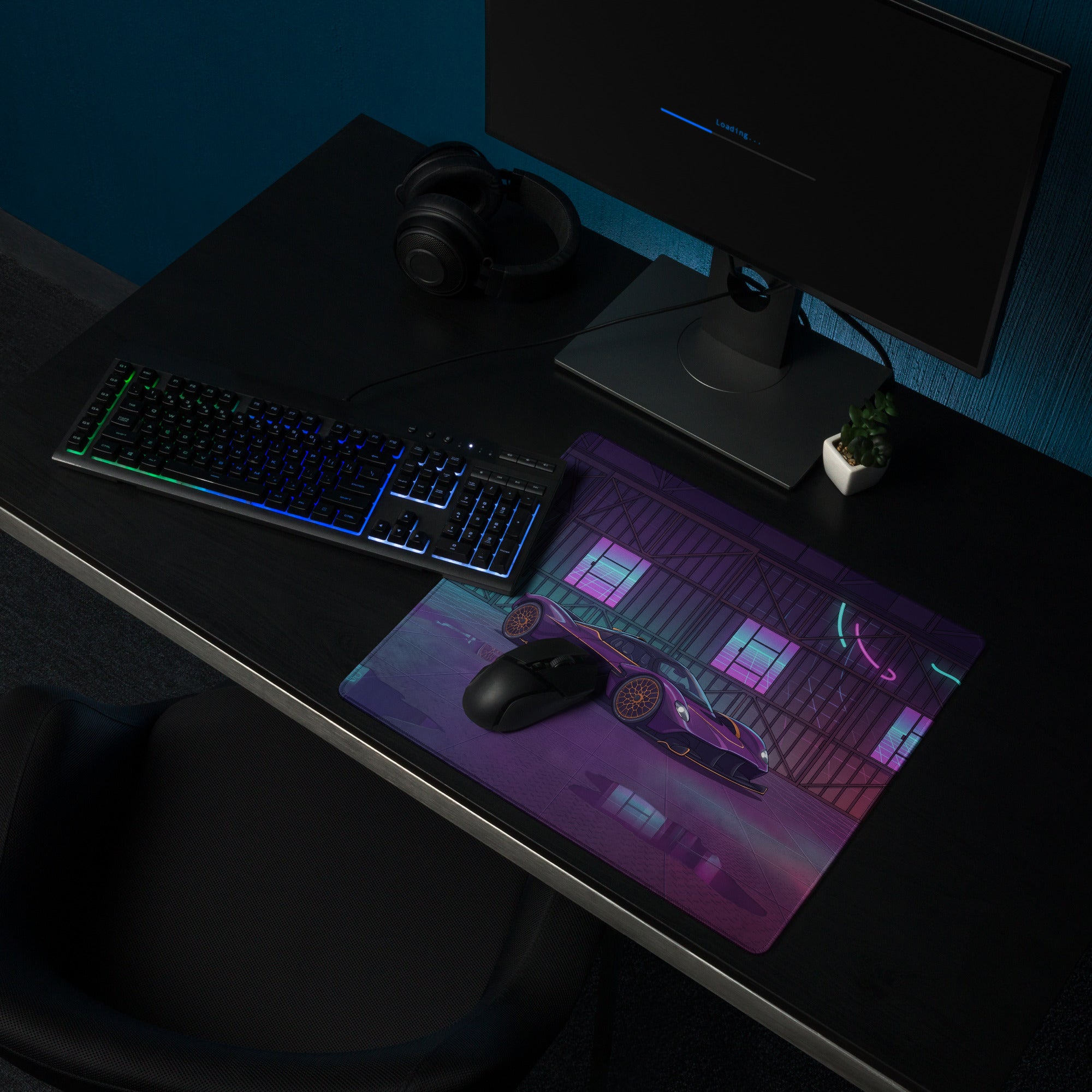Aston Martin Valkyrie Inspired Purple Gold Vaporwave Gaming Mouse Pad – Neon Futuristic Garage Desk Mat, Cyberpunk Hypercar Digital Art