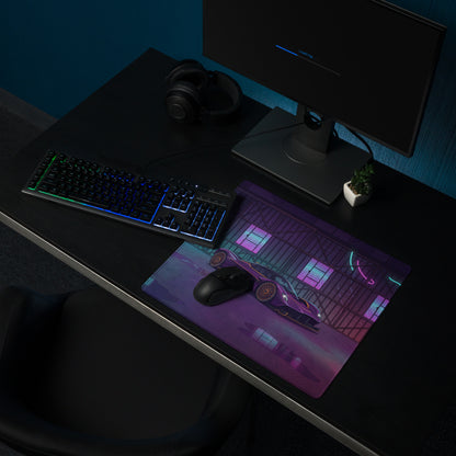 Aston Martin Valkyrie Inspired Purple Gold Vaporwave Gaming Mouse Pad – Neon Futuristic Garage Desk Mat, Cyberpunk Hypercar Digital Art