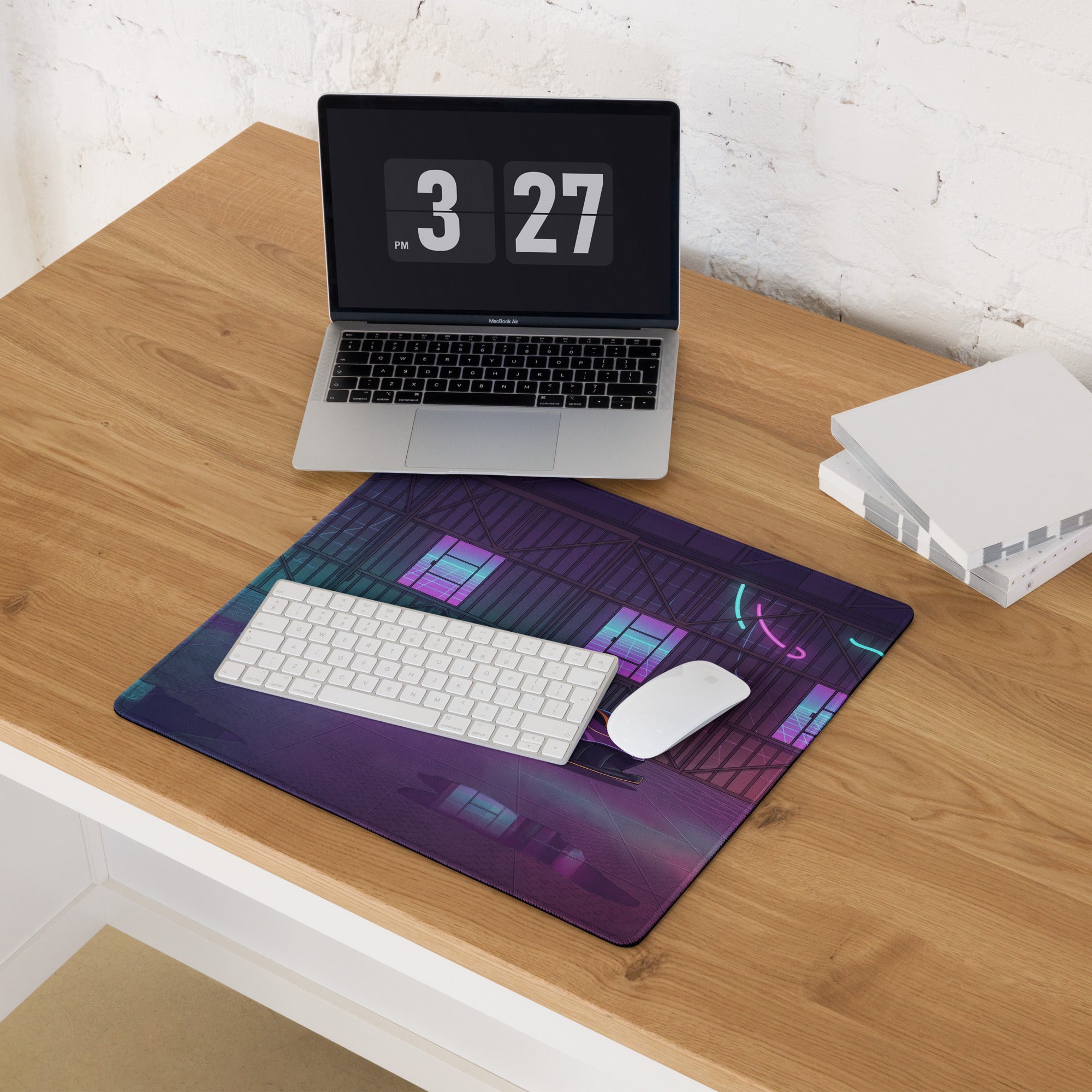 Aston Martin Valkyrie Inspired Purple Gold Vaporwave Gaming Mouse Pad – Neon Futuristic Garage Desk Mat, Cyberpunk Hypercar Digital Art