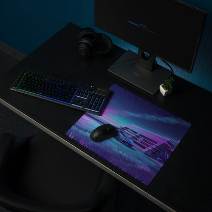 Lamborghini Revuelto Inspired Blue Purple Vaporwave Gaming Mouse Pad – Neon Futuristic Villa Desk Mat, Retro Synthwave Supercar Digital Art