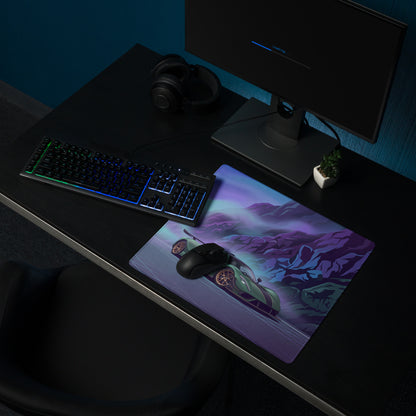 Hennessey Venom F5 Inspired Green Purple Vaporwave Gaming Mouse Pad – Neon Mountain Road Desk Mat, Futuristic Hypercar Digital Art