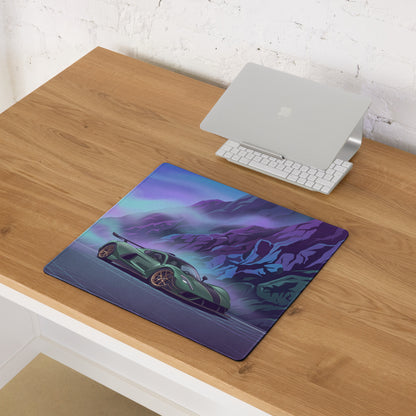 Hennessey Venom F5 Inspired Green Purple Vaporwave Gaming Mouse Pad – Neon Mountain Road Desk Mat, Futuristic Hypercar Digital Art