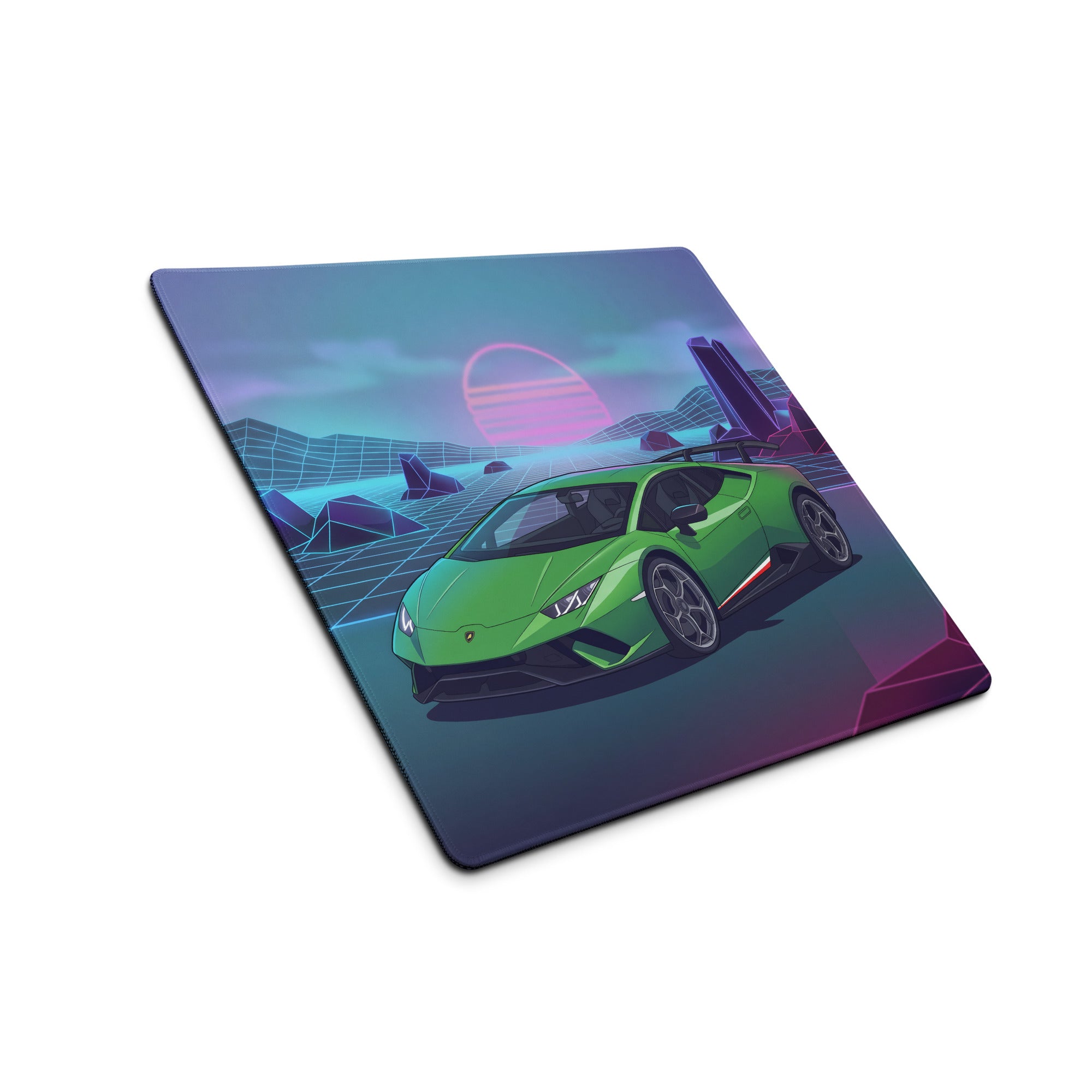 Lamborghini Huracán Performante Inspired Green Purple Vaporwave Gaming Mouse Pad – Neon Retro Grid Desk Mat, Synthwave Supercar Digital Art