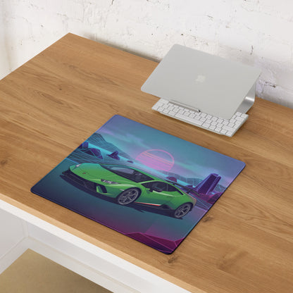 Lamborghini Huracán Performante Inspired Green Purple Vaporwave Gaming Mouse Pad – Neon Retro Grid Desk Mat, Synthwave Supercar Digital Art