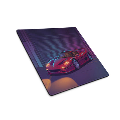 Ferrari F50 Inspired Red Purple Vaporwave Gaming Mouse Pad – Neon Industrial Garage Desk Mat, Retro Supercar Digital Art with Cyberpunk Glow