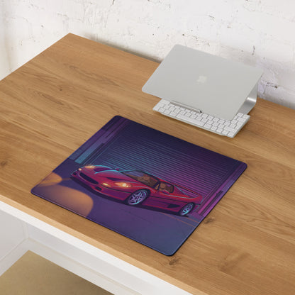 Ferrari F50 Inspired Red Purple Vaporwave Gaming Mouse Pad – Neon Industrial Garage Desk Mat, Retro Supercar Digital Art with Cyberpunk Glow
