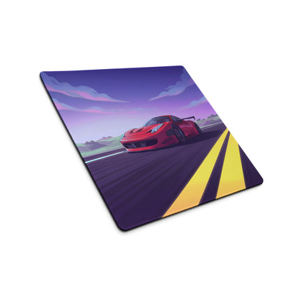 Ferrari 458 Italia Inspired Widebody Red Purple Vaporwave Gaming Mouse Pad – Neon Open Highway Desk Mat, Retro Futuristic Supercar Digital Artwork