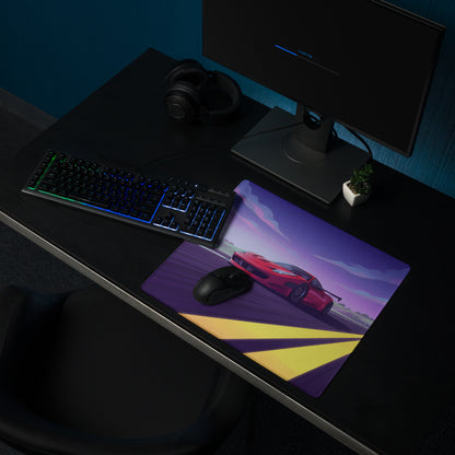 Ferrari 458 Italia Inspired Widebody Red Purple Vaporwave Gaming Mouse Pad – Neon Open Highway Desk Mat, Retro Futuristic Supercar Digital Artwork