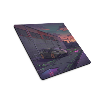 Lamborghini Huracán STO Inspired Gray Purple Vaporwave Gaming Mouse Pad – Neon Industrial Alley Desk Mat, Cyberpunk Supercar Digital Art