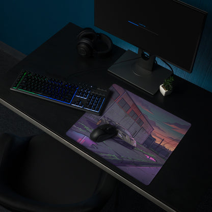 Lamborghini Huracán STO Inspired Gray Purple Vaporwave Gaming Mouse Pad – Neon Industrial Alley Desk Mat, Cyberpunk Supercar Digital Art