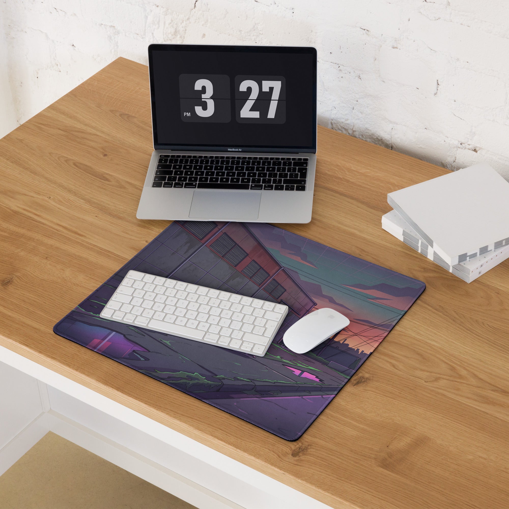 Lamborghini Huracán STO Inspired Gray Purple Vaporwave Gaming Mouse Pad – Neon Industrial Alley Desk Mat, Cyberpunk Supercar Digital Art