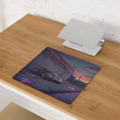 Lamborghini Huracán STO Inspired Gray Purple Vaporwave Gaming Mouse Pad – Neon Industrial Alley Desk Mat, Cyberpunk Supercar Digital Art