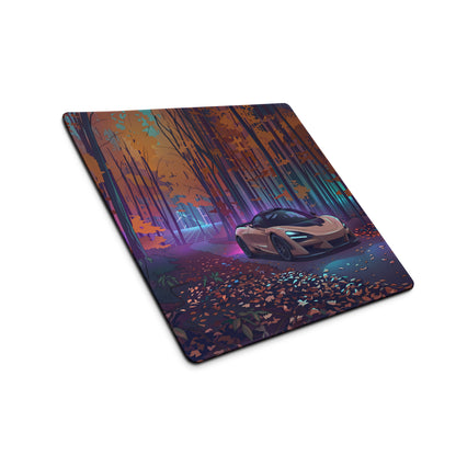 McLaren 765LT Inspired Champagne Purple Vaporwave Gaming Mouse Pad – Neon Autumn Forest Desk Mat, Retro Futuristic Supercar Digital Art