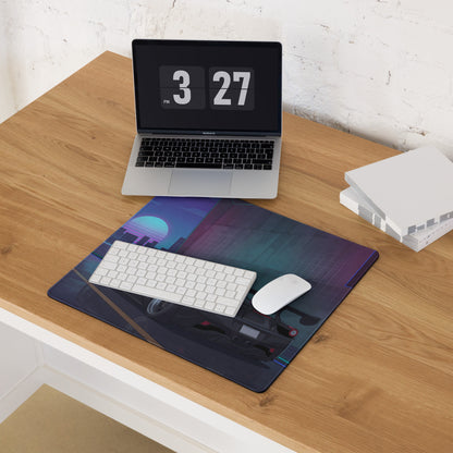 Ferrari 458 Italia Inspired Widebody Black Purple Vaporwave Gaming Mouse Pad – Neon Retro City Desk Mat, Widebody Supercar Digital Art with Sunset Grid