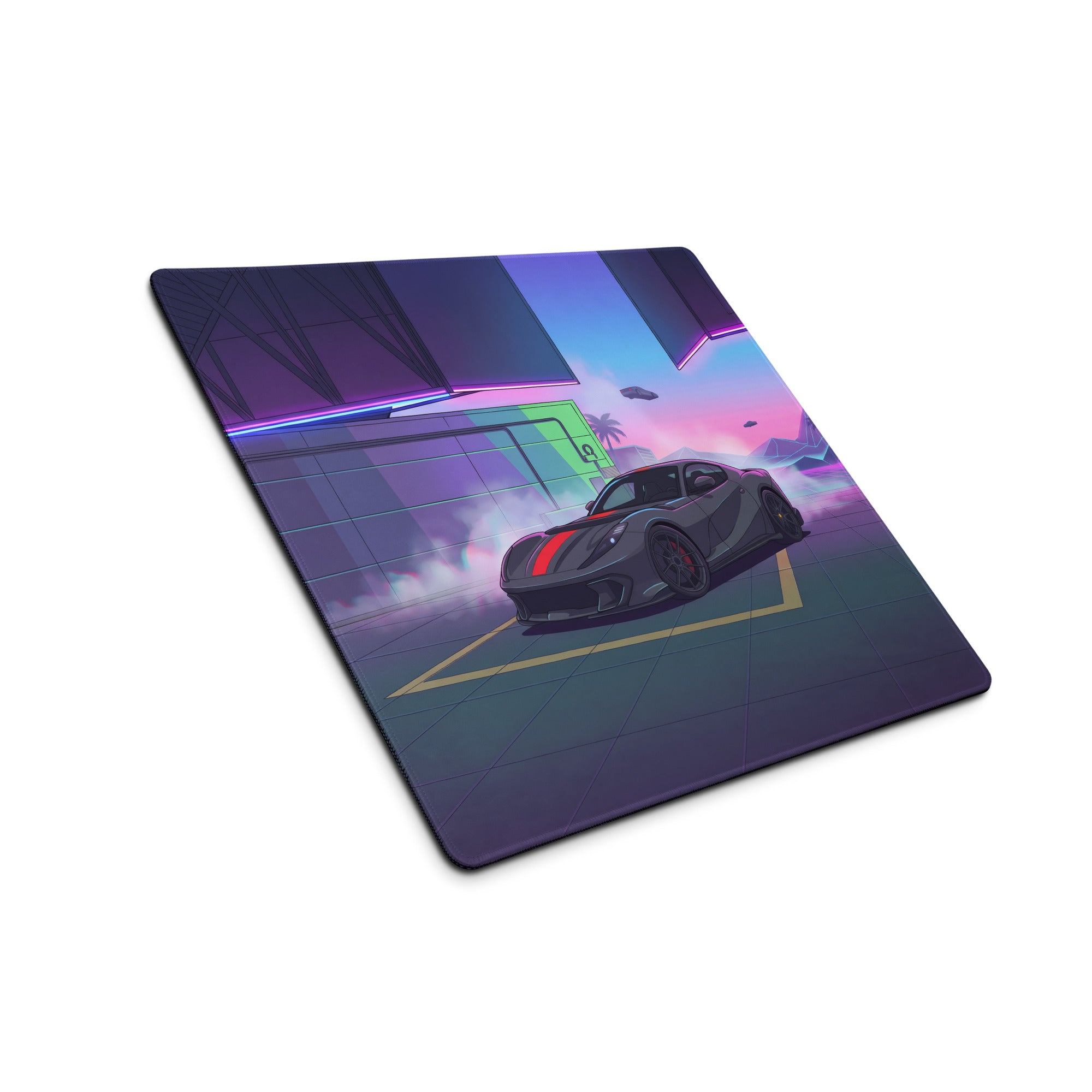 Ferrari 812 Competizione Inspired Gray Red Vaporwave Gaming Mouse Pad – Neon Futuristic Garage Desk Mat, Retro Supercar Digital Art