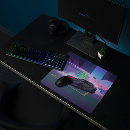 Ferrari 812 Competizione Inspired Gray Red Vaporwave Gaming Mouse Pad – Neon Futuristic Garage Desk Mat, Retro Supercar Digital Art