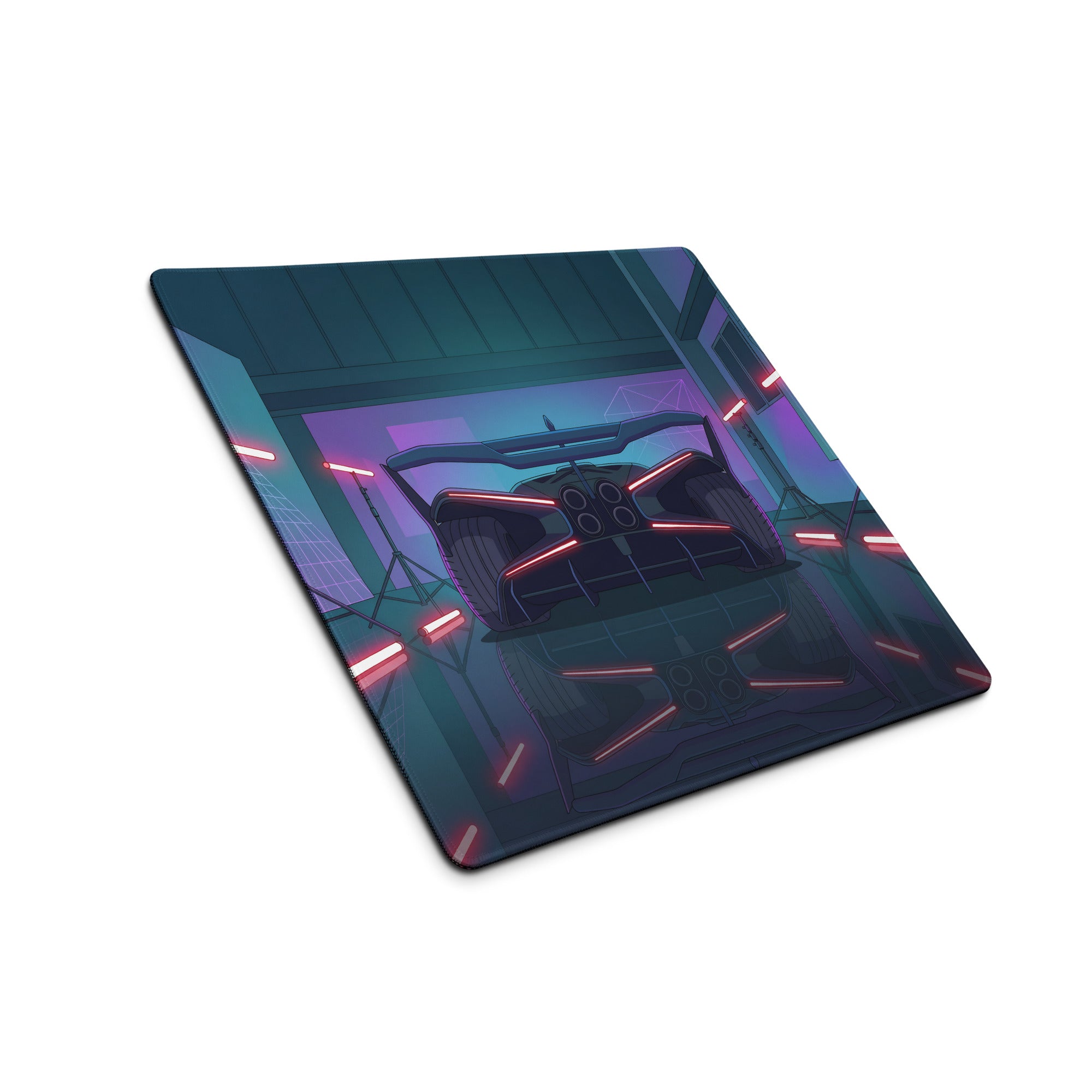Bugatti Bolide Inspired Black Red Vaporwave Gaming Mouse Pad – Neon Futuristic Studio Desk Mat, Cyberpunk Hypercar Digital Art