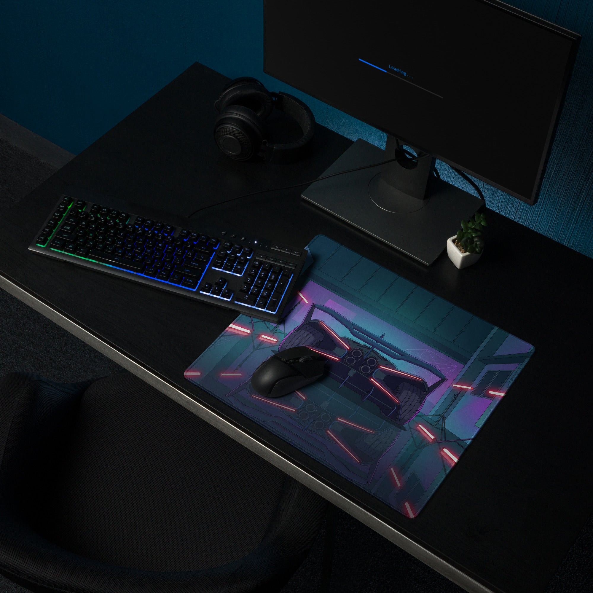 Bugatti Bolide Inspired Black Red Vaporwave Gaming Mouse Pad – Neon Futuristic Studio Desk Mat, Cyberpunk Hypercar Digital Art