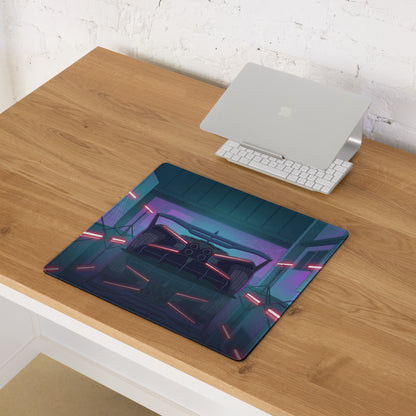 Bugatti Bolide Inspired Black Red Vaporwave Gaming Mouse Pad – Neon Futuristic Studio Desk Mat, Cyberpunk Hypercar Digital Art