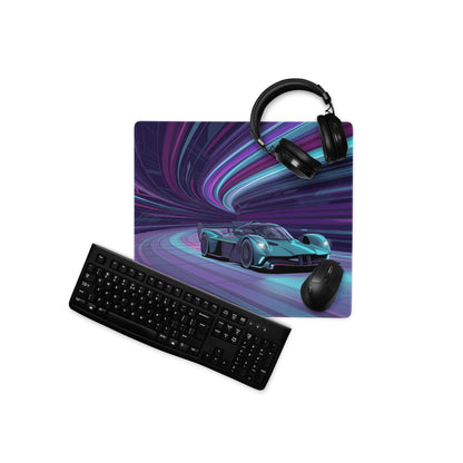 Aston Martin Valkyrie AMR Pro Inspired Teal Purple Vaporwave Gaming Mouse Pad – Neon Racing Tunnel Desk Mat, Futuristic Hypercar Digital Art