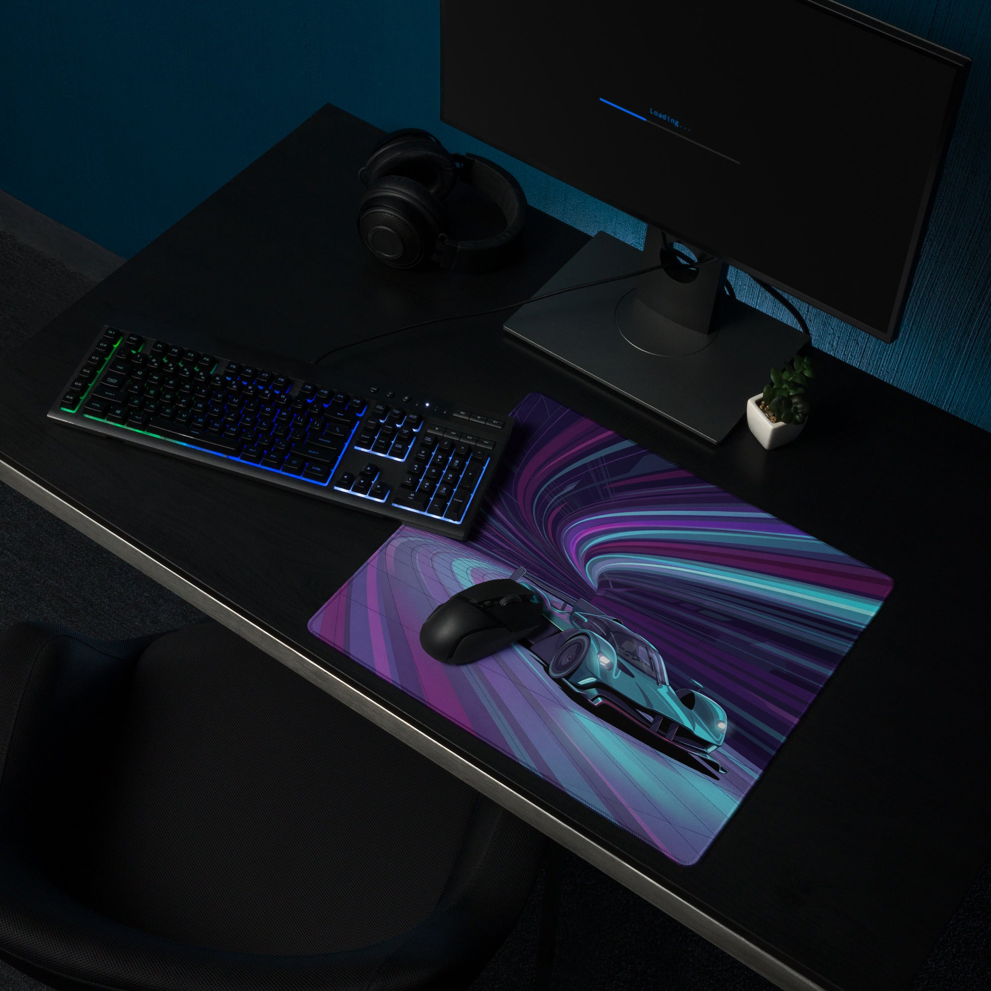 Aston Martin Valkyrie AMR Pro Inspired Teal Purple Vaporwave Gaming Mouse Pad – Neon Racing Tunnel Desk Mat, Futuristic Hypercar Digital Art