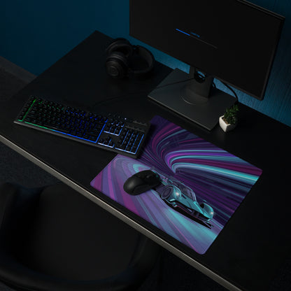 Aston Martin Valkyrie AMR Pro Inspired Teal Purple Vaporwave Gaming Mouse Pad – Neon Racing Tunnel Desk Mat, Futuristic Hypercar Digital Art