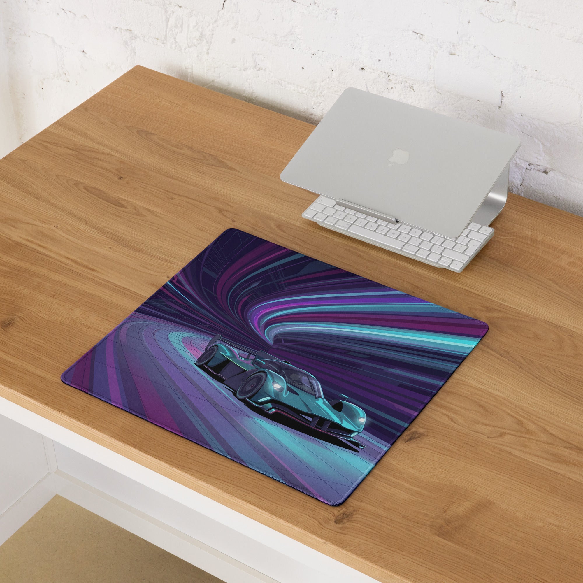 Aston Martin Valkyrie AMR Pro Inspired Teal Purple Vaporwave Gaming Mouse Pad – Neon Racing Tunnel Desk Mat, Futuristic Hypercar Digital Art