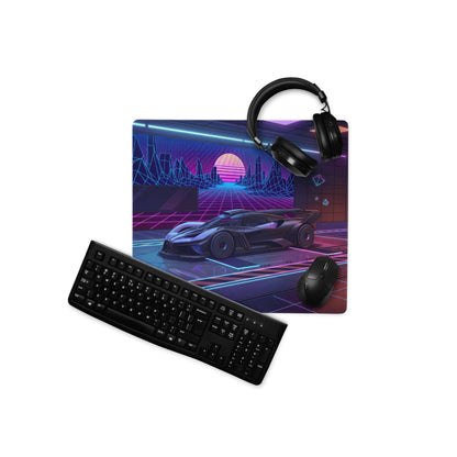 Bugatti Bolide Inspired Black Blue Vaporwave Gaming Mouse Pad – Neon Futuristic Garage Desk Mat, Cyberpunk Hypercar Digital Art