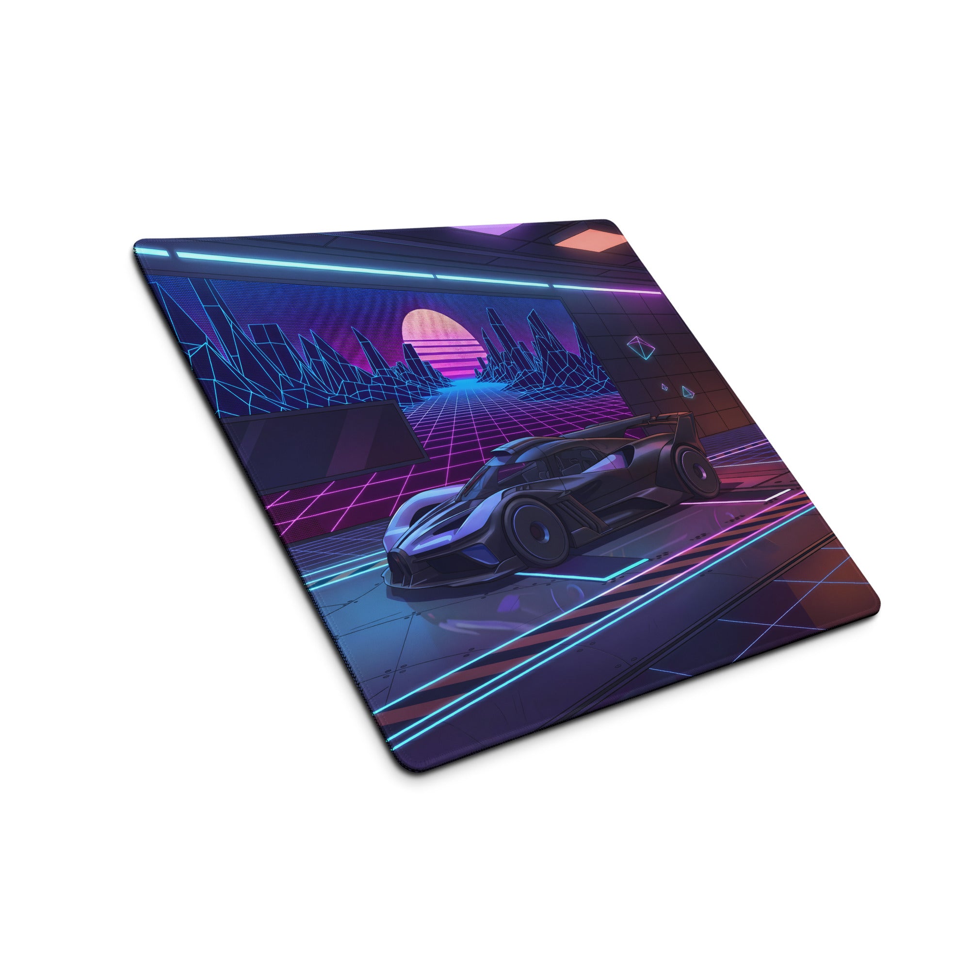 Bugatti Bolide Inspired Black Blue Vaporwave Gaming Mouse Pad – Neon Futuristic Garage Desk Mat, Cyberpunk Hypercar Digital Art
