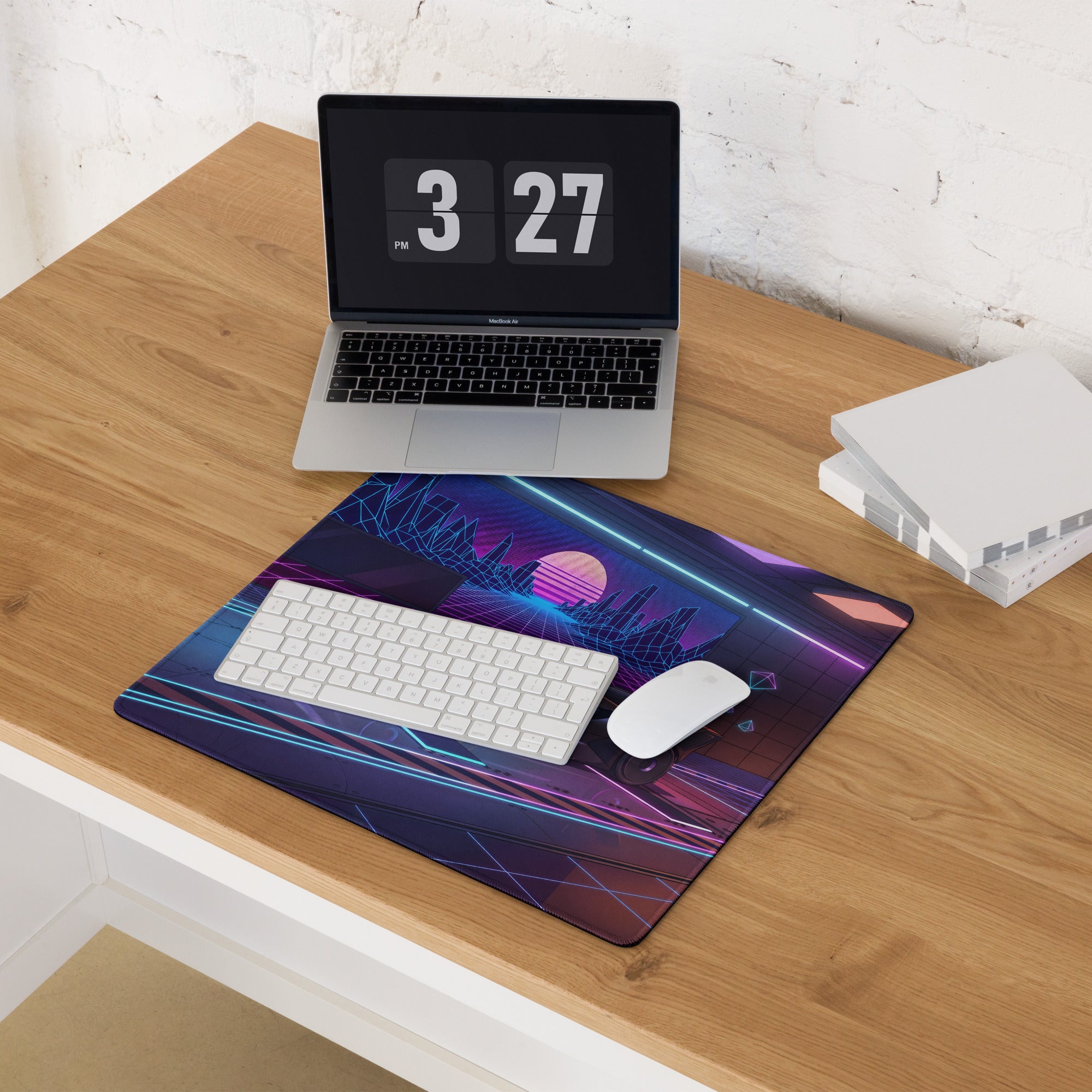 Bugatti Bolide Inspired Black Blue Vaporwave Gaming Mouse Pad – Neon Futuristic Garage Desk Mat, Cyberpunk Hypercar Digital Art
